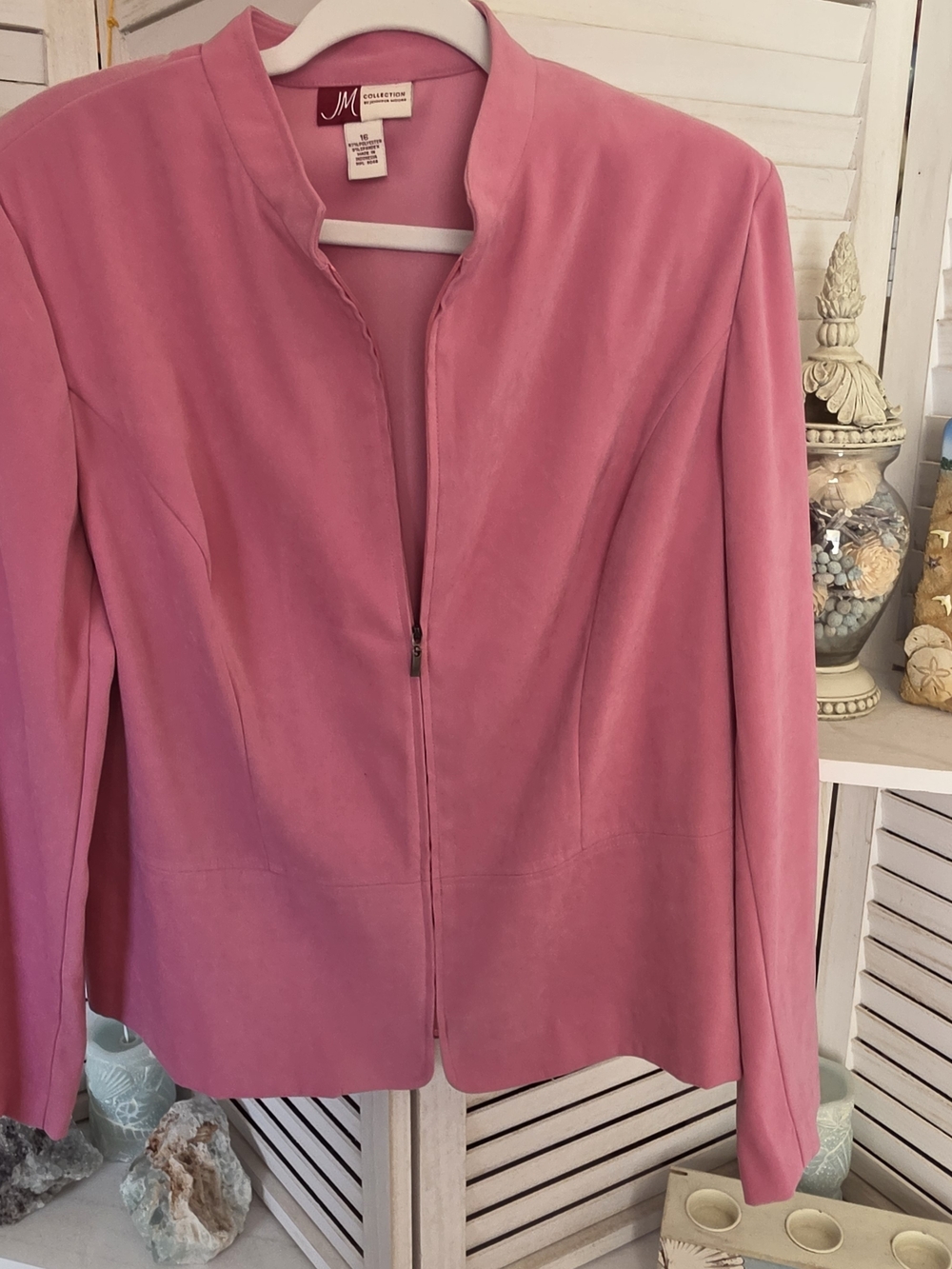 JM Collection Pink Zip-Front Women's Jacket FauX Siede SZ 16